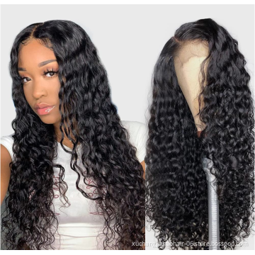 Woman's  romance HD Lace Frontal Wig Peruvian Waterwave Wig Deep Curly Wave Human Hair Wig  30 Inch Water Wave